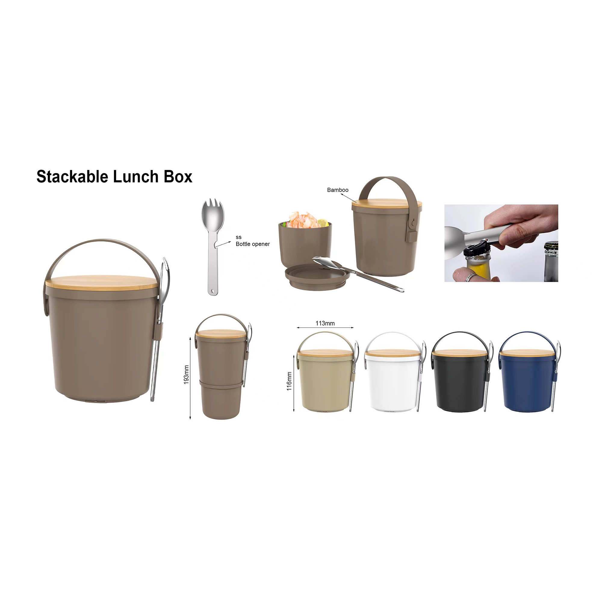 Lunch box With Fork And Bamboo Lid Image